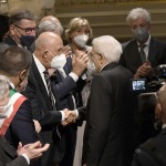 Foto Nicoloro G.   28/07/2022   Ravenna   Nella ricorrenza del centenario dell' assalto fascista alla Federazione delle Cooperative di Ravenna cerimonia alla presenza del Presidente della Repubblica. nella foto il Presidente Sergio Mattarella saluta il presidente ABI Antonio Patuelli.
