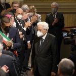 Foto Nicoloro G.   28/07/2022   Ravenna   Nella ricorrenza del centenario dell' assalto fascista alla Federazione delle Cooperative di Ravenna cerimonia alla presenza del Presidente della Repubblica. nella foto il Presidente Sergio Mattarella saluta i presenti alla cerimonia.