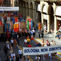 Foto Nicoloro G.  02/08/2014  Bologna    34esimo anniversario della strage alla stazione di Bologna. nella foto la testa del corteo.