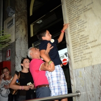 Foto Nicoloro G.  02/08/2014  Bologna    34esimo anniversario della strage alla stazione di Bologna. nella foto parenti davanti alla lapide con i nomi delle vittime.