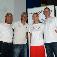 Foto Nicoloro G. 23/08/2017 Rimini Quarta giornata della 38° edizione del Meeting di Rimini che quest\' anno ha come tema \' Quello che tu erediti dai tuoi padri, riguadagnatelo, per possederlo”. nella foto da sinistra Patrizio Oliva, pugilato. Moreno Torricelli, calcio, Mara Santangelo, tennis, e Giacomo Sintini, pallavolo.