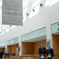 Foto Nicoloro G. 07/04/2017 Rimini Il Grande Oriente d' Italia ( GOI ) celebra i 300 anni di Massoneria nell' ambito dell' annuale assemblea della Gran Loggia che riunisce tutte le Logge d' Italia. Il tema di questa edizione e' ' La memoria del passato. Le radici nel futuro '. nella foto l' ingresso al Tempio dove si svolgono i lavori rituali.