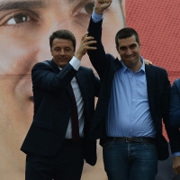 Foto Nicoloro G. 03/06/2016 Ravenna Chiusura campagna elettorale amministrative del PD a Ravenna con l' intervento del presidente del Consiglio. nella foto il presidente del Consiglio Matteo Renzi e il candidato sindaco Michele De Pascale.