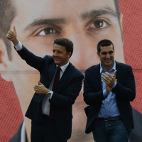 Foto Nicoloro G. 03/06/2016 Ravenna Chiusura campagna elettorale amministrative del PD a Ravenna con l' intervento del presidente del Consiglio. nella foto il presidente del Consiglio Matteo Renzi e il candidato sindaco Michele De Pascale.