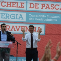 Foto Nicoloro G. 03/06/2016 Ravenna Chiusura campagna elettorale amministrative del PD a Ravenna con l' intervento del presidente del Consiglio. nella foto il presidente del Consiglio Matteo Renzi e il candidato sindaco Michele De Pascale.