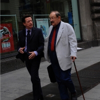 Foto Nicoloro G. 29/02/2016 Milano Panoramica di foto d' archivio di Umberto Eco. nella foto Umberto Eco ospite alla Milanesiana del 04/07/2011 mentre si reca in teatro in compagnia dell' editore Mario Andreose.
