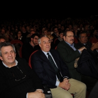 Foto Nicoloro G. 29/02/2016 Milano Panoramica di foto d' archivio di Umberto Eco. nella foto da sinistra don Virginio Colmegna, il sindaco Giuliano Pisapia, Umberto Eco e Carlo De Benedetti al teatro Smeraldo per la manifestazione di ' Giustizia e Libertà ' del 12/03/2012 dal titolo ' Dissociarsi per ricordare. Dipende da noi '.