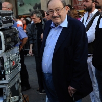 Foto Nicoloro G. 29/02/2016 Milano Panoramica di foto d' archivio di Umberto Eco. nella foto Umberto Eco interviene il 30/05/2011 ai festeggiamenti in piazza Duomo per l' elezione di Giuliano Pisapia a sindaco di Milano.