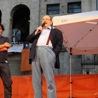 Foto Nicoloro G. 29/02/2016 Milano Panoramica di foto d' archivio di Umberto Eco. nella foto Umberto Eco interviene il 30/05/2011 ai festeggiamenti in piazza Duomo per l' elezione di Giuliano Pisapia a sindaco di Milano.