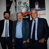 Foto Nicoloro G. 29/02/2016 Milano Panoramica di foto d' archivio di Umberto Eco. nella foto Umberto Eco tra il ministro Dario Franceschini e il sindaco Giuliano Pisapia al teatro Grassi per la serata della Milanesiana del 22/06/2015.