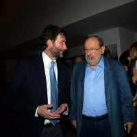 Foto Nicoloro G. 29/02/2016 Milano Panoramica di foto d' archivio di Umberto Eco. nella foto Umberto Eco con il ministro Dario Franceschini al teatro Grassi per la serata della Milanesiana del 22/06/2015.