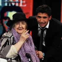 06/05/2009 Milano La poetessa Alda Merini, ospite al " Chiambretti night ", con Ferdi del Grande Fratello.
