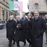Foto Nicoloro G. 07/01/2011 Reggio Emilia Primo appuntamento ufficiale per i 150 anni dell’ Unita’ d’ Italia alla presenza del capo dello Stato. nella foto Gianluigi Castagnetti, Giuliano Amato, Gianni Minoli e Romano Prodi