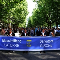 Foto Nicoloro G.   10/05/2015  Ravenna    Diciannovesimo raduno nazionale dei Marinai d' Italia. nella foto uno striscione che ricorda i due marÃ² bloccati in India.