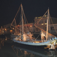 Foto Nicoloro G. 23/12/2010 Cesenatico (FC) Tradizionale presepe sulle barche, tipiche della marineria locale, ormeggiate nel porto canale di Cesenatico. nella foto Una barca del Presepe