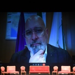 Foto Nicoloro G.   25-26/05/2022   Ravenna Quarta edizione del ' Bioeconomy Day ', due giorni di dibattiti e confronti tra operatori di diversi settori e studenti, focalizzandosi non solo sulla Bioeconomia circolare quale pilastro della transizione ecologica ma anche come risorsa per le nuove generazioni. nella foto il governatore dell' Emilia-Romagna Stefano Bonaccini in video.
