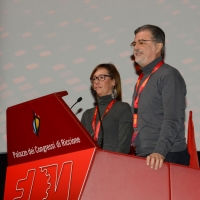 Foto Nicoloro G. 15/12/2018 Riccione ( Rimini ) Ultima giornata del 27° Congresso Nazionale della FIOM-CGIL. nella foto Ilaria Cucchi con il suo avvocato Fabio Anselmo.