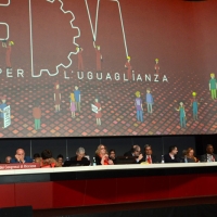 Foto Nicoloro G. 12/12/2018 Riccione ( Rimini ) Si e' aperto il 27° Congresso Nazionale FIOM-CGIL. nella foto il palco del Congresso.