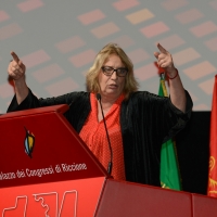Foto Nicoloro G. 12/12/2018 Riccione ( Rimini ) Si e' aperto il 27° Congresso Nazionale FIOM-CGIL. nella foto la segretaria generale FIOM-CGIL Francesca Re David.