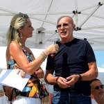 Foto Nicoloro G.   15/08/2019  Cervia ( Ra )   27° edizione di ' Cervia, la spiaggia ama il libro ' con il tradizionale sbarco degli scrittori dalle imbarcazioni storiche. nella foto Arrigo Sacchi intervistato dalla giornalista Francesca Cantiani.