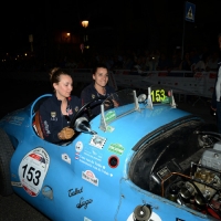 Foto Nicoloro G.  14/05/2015  Rimini     Arriva a Rimini la prima tappa della 33° edizione della 1000 Miglia. La storica competizione partita da Brescia si snoda su un percorso di 1760 chilometri con la partecipazione di 438 vetture e 42 Nazioni. nella foto l' arrivo a Rimini di un equipaggio di due donne dall' Olanda su una Talbot - Lago T 26 del 1947.
