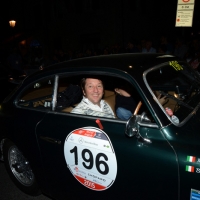 Foto Nicoloro G.  14/05/2015  Rimini     Arriva a Rimini la prima tappa della 33° edizione della 1000 Miglia. La storica competizione partita da Brescia si snoda su un percorso di 1760 chilometri con la partecipazione di 438 vetture e 42 Nazioni. nella foto l' arrivo a Rimini dell' industriale Renato Gnutti su una Ferrari195 Berlinetta del 1950.