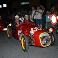 Foto Nicoloro G.  14/05/2015  Rimini     Arriva a Rimini la prima tappa della 33° edizione della 1000 Miglia. La storica competizione partita da Brescia si snoda su un percorso di 1760 chilometri con la partecipazione di 438 vetture e 42 Nazioni. nella foto l' arrivo a Rimini di una Benedetti Giannini 750 S del 1950.