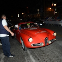 Foto Nicoloro G.  14/05/2015  Rimini     Arriva a Rimini la prima tappa della 33° edizione della 1000 Miglia. La storica competizione partita da Brescia si snoda su un percorso di 1760 chilometri con la partecipazione di 438 vetture e 42 Nazioni. nella foto l' arrivo a Rimini di Andrea Zagato su Alfa Romeo 1900  C Super Sprint Zagato del 1956.