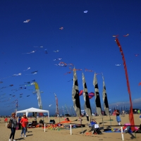 Foto Nicoloro G.  26/04/2014   Cervia (Ravenna)  Trentaquattresima edizione del \" Festival internazionale dell\' Aquilone \" organizzato da Artevento. Ospiti d\' onore i Maori della Nuova Zelanda e partecipanti da tutto il Mondo. nella foto nel cielo numerosi aquiloni di ogni forma e colore.