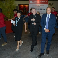 Foto Nicoloro G. 26/08/2017 Rimini Settima ed ultima giornata della 38° edizione del Meeting di Rimini che quest\' anno ha come tema \' Quello che tu erediti dai tuoi padri, riguadagnatelo, per possederlo”. nella foto il cardinale Pietro Parolin, Segretario di Stato di Sua Santita\', tra Roberto Fontolan, direttore Centro Internazionale di CL, e Emilia Guarnieri, presidente Fondazione Meeting.