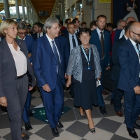 Foto Nicoloro G. 20/08/2017 Rimini Giornata inaugurale della 38° edizione del Meeting di Rimini che quest' anno ha come tema ' Quello che tu erediti dai tuoi padri, riguadagnatelo, per possederlo”. nella foto il presidente del Consiglio Paolo Gentiloni con Emilia Guarnieri, presidente Fondazione Meeting.