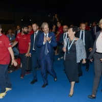 Foto Nicoloro G. 20/08/2017 Rimini Giornata inaugurale della 38° edizione del Meeting di Rimini che quest' anno ha come tema ' Quello che tu erediti dai tuoi padri, riguadagnatelo, per possederlo”. nella foto il presidente del Consiglio Paolo Gentiloni con Emilia Guarnieri, presidente Fondazione Meeting.