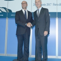 Foto Nicoloro G. 24/08/2017 Rimini Quinta giornata della 38° edizione del Meeting di Rimini che quest' anno ha come tema ' Quello che tu erediti dai tuoi padri, riguadagnatelo, per possederlo”. nella foto il ministro Angelino Alfano con il segretario generale della NATO Jens Stoltenberg.