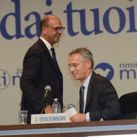 Foto Nicoloro G. 24/08/2017 Rimini Quinta giornata della 38° edizione del Meeting di Rimini che quest\' anno ha come tema \' Quello che tu erediti dai tuoi padri, riguadagnatelo, per possederlo”. nella foto il ministro Angelino Alfano con il segretario generale della NATO Jens Stoltenberg.