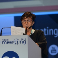 Foto Nicoloro G. 19/08/2018 Rimini Edizione 2018 del Meeting di C.L. che quest' anno ha per tema ' Le forze che muovono la storia sono le stesse che rendono l' uomo felice '. nella foto Emilia Guarnieri, presidente Fondazione Meeting.