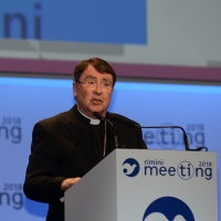 Foto Nicoloro G. 19/08/2018 Rimini Edizione 2018 del Meeting di C.L. che quest' anno ha per tema ' Le forze che muovono la storia sono le stesse che rendono l' uomo felice '. nella foto l' arcivesco Nunzio negli Stati Uniti Christophe Pierre durante il suo intervento.
