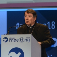 Foto Nicoloro G. 19/08/2018 Rimini Edizione 2018 del Meeting di C.L. che quest' anno ha per tema ' Le forze che muovono la storia sono le stesse che rendono l' uomo felice '. nella foto l' arcivesco Nunzio negli Stati Uniti Christophe Pierre durante il suo intervento.