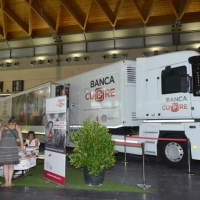 Foto Nicoloro G. 19/08/2018 Rimini Edizione 2018 del Meeting di C.L. che quest' anno ha per tema ' Le forze che muovono la storia sono le stesse che rendono l' uomo felice '. nella foto il Tir della Banca del Cuore.