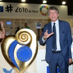 Foto Nicoloro G.   24/08/2019  Rimini    Settima ed ultima giornata della 40° edizione del ' Meeting per l' amicizia fra i popoli ' che quest' anno ha per titolo ' Nacque il tuo nome da cio' che fissavi '. nella foto Davide Sassoli, presidente del Parlamento Europeo, di fianco al ' cuore stilizzato ' opera dell' artista Stefano Roselli e che sara' donato alla sede del Parlamento Europeo di Bruxelles.