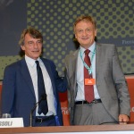 Foto Nicoloro G.   24/08/2019  Rimini    Settima ed ultima giornata della 40° edizione del ' Meeting per l' amicizia fra i popoli ' che quest' anno ha per titolo ' Nacque il tuo nome da cio' che fissavi '. nella foto a sinistra Davide Sassoli, presidente del Parlamento Europeo, e Bernhard Scholz, presidente Cdo.
