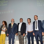 Foto Nicoloro G.   23/08/2019  Rimini    Sesta giornata della 40° edizione del \' Meeting per l\' amicizia fra i popoli \' che quest\' anno ha per titolo \' Nacque il tuo nome da cio\' che fissavi \'. nella foto da sinistra Nello Musumeci, la giornalista Lorenza Violini, Stefano Bonaccini, Giovanni Toti,  Attilio Fontana, Massimiliano Fedriga e Maurizio Fugatti.