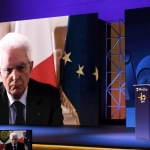 Foto Nicoloro G.   20/08/2021   Rimini    Prima giornata della 42° edizione del Meeting di Comunione e Liberazione che quest\' anno ha per titolo \' Il coraggio di dire io \'. nella foto il presidente Sergio Mattarella in diretta video interviene al Meeting.