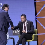 Foto Nicoloro G.   24/08/2021   Rimini   Quinta giornata della 42° edizione del Meeting di Comunione e Liberazione che quest' anno ha per titolo ' Il coraggio di dire io '. nella foto Giuseppe Conte al suo arrivo sul palco saluta Matteo Salvini.