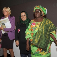 Foto Nicoloro G. 21/10/2011 Rimini Primo dei tre giorni della quarantaduesima edizione delle Giornate internazionali di studio Pio Manzu', quest' anno tutte al femminile e intitolate " XXI femminile. Dal secolo breve al secolo delle donne. Risposte di genere al futuro dell' umanita' ". nella foto Laura Frati Gucci – Mary Akrami – Rasmata Kabre