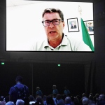 Foto Nicoloro G.   21/08/2023   Rimini   Seconda giornata della 44° edizione del Meeting di C.L. dal titolo  \'\' L\' esistenza umana e\' un\' amicizia inesauribile \'\' . nella foto il ministro Giancarlo Giorgetti intervenuto in diretta video.