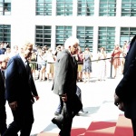 Foto Nicoloro G.   25/08/2023   Rimini   Sesta ed ultima giornata della 44° edizione del Meeting di C.L. dal titolo  '' L' esistenza umana e' un' amicizia inesauribile '' con l' intervento del Capo dello Stato.  nella foto il Presidente Sergio Mattarella entra in Fiera per un giro di visita agli stand.