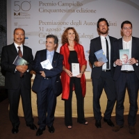 Foto Nicoloro G. 31/08/2012 Venezia Cinquantesima edizione del Premio Campiello promosso e organizzato da Confindustria Veneto. Nella sede del Casino’ di Venezia serata di premiazione dei cinque autori finalisti. nella foto Carmine Abate – Marcello Fois – Francesca Melandri – Marco Missiroli – Giovanni Montanaro