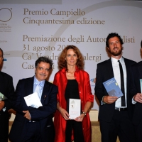 Foto Nicoloro G. 31/08/2012 Venezia Cinquantesima edizione del Premio Campiello promosso e organizzato da Confindustria Veneto. Nella sede del Casino’ di Venezia serata di premiazione dei cinque autori finalisti. nella foto Carmine Abate – Marcello Fois – Francesca Melandri – Marco Missiroli – Giovanni Montanaro