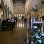 13/09/2020   Ravenna  Per il 699° anno dalla morte di Dante messa solenne nella basilica di San Francesco, dove si tennero i funerali di Dante, morto nella notte fra il 13 e il 14 settembre 1321. Di seguito la cerimonia dell' offerta, da parte del Comune di Firenze, dell' olio per alimentare la lampada votiva che arde all' interno della tomba di Dante. nella foto l' interno della basilica di San Francesco dove si tennero i funerali di Dante ne 1321.