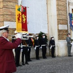 Foto Nicoloro G.   25/04/2020   Ravenna   In una piazza del Popolo praticamente deserta si e' svolta la cerimonia di commemorazione del 75° anniversario del 25 Aprile. nella foto il suona di una tromba ha accompagnato la cerimonia.